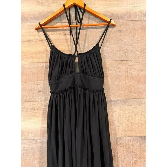 ULLA JOHNSON Freya Strappy black jersey Midi Dress Size 2